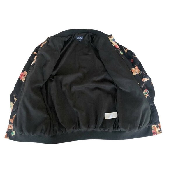 Chaps Black Floral Snap Front Satin Bomber Jacket - Picture 8 of 9